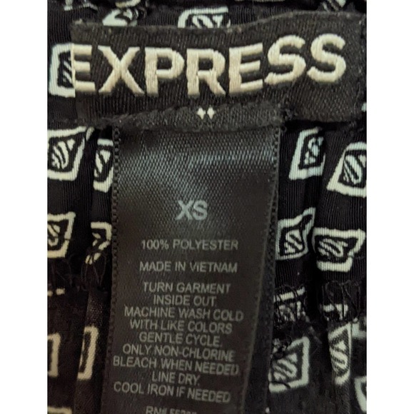 Express Womens Geometric Print Satin Joggers Size XS Black White Pull On Pockets - Picture 3 of 3